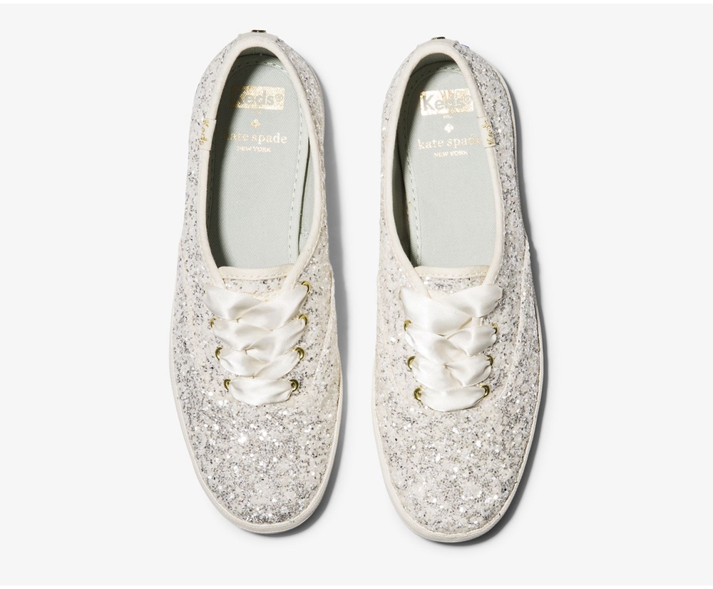 Keds Sneaker Damen Weiß - Kate Spade New York Champion Glitter - HNX-973102